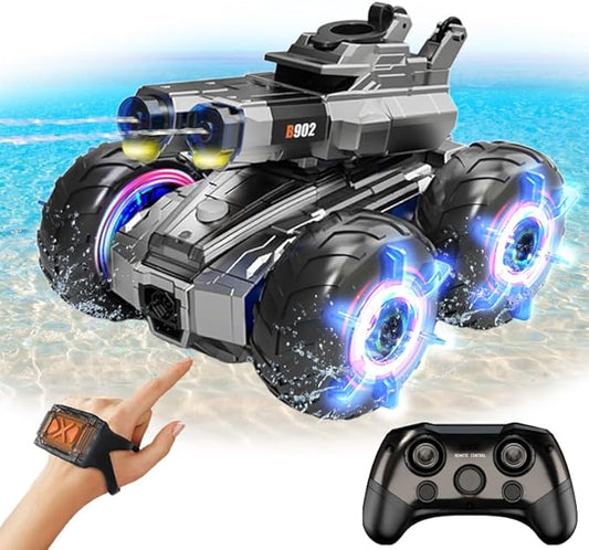 4WD Amphibious Water Gun Remote Control Car-2.4GHz Control & Gesture Sensing RC Car Remote Control Boat, Waterproof Remote Control Pool Water Toys for Kids 8 9 10+