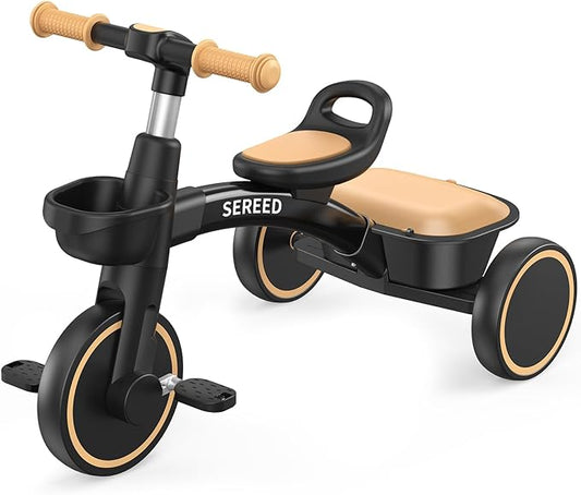 SEREED Toddler Tricycle for 2-5 Years Old Boys Girls, Adjustable Seat&Handlebar Trike, Removable Basket, Birthday Gift Idea for Kids Ages 2+ (Yellow Black)