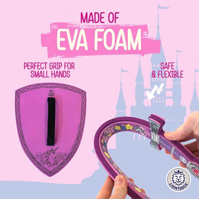 Liontouch - Unicorn Princess Set for Girls - 3-6 Years | Medieval Style Toy Sword & Shield for Pretend Play for Toddlers with Gemstones | Safe & Durable Foam Accessories for Royal Dress Up & Costumes