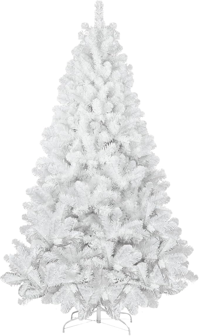 8ft White Christmas Tree with 1430 Steel Branch Tip,Unlit Premium Full Hinged Spruce Christmas Tree with Foldable Base, Artificial Xmas Tree for Easy Holiday Setup