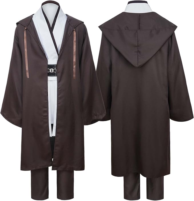 Men's Tunic Cosplay Costume with 2 PCS Light Up Saber Tunic Hooded Robe Full Set for Halloween Party