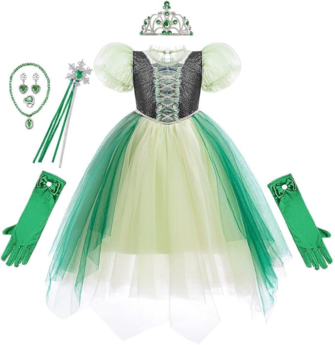 REXREII Girls Anna Princess Costume Frozen Elsa Snow Queen Dress Halloween Cosplay Xmas Birthday Party Gown (w/Accessories)