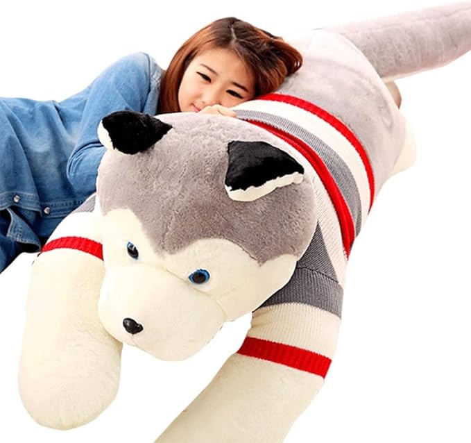 Giant Dog Plush Toy Soft Stuffed Husky Long Pillow Cartoon Animal Doll Sleeping Pillow Cushion Home Decor Kids Easter, Thanksgiving, Christmas, New Year's Gifts(Husky,180cm/70 inch)