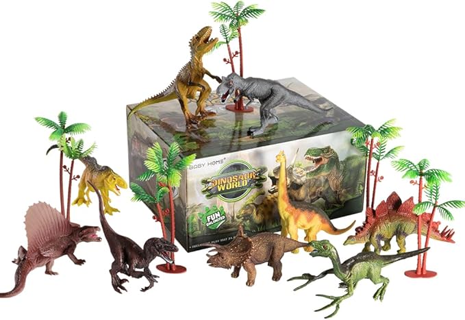 TEMI Dinosaur Toys for Kids 3-5, Jurassic Dinosaurs Figures with Play Mat and Trees to Create a Dinosaur World, Triceratops, Velociraptor, Gifts for Toddler Boys and Girls 3 4 5 6 7