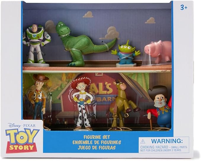 Disney Store Official Toy Story Figure Set - 8 Fully Sculpted Disney Figures Including Buzz Lightyear, Woody, Jessie & More in Double-Tiered Box with Scenic Backgrounds