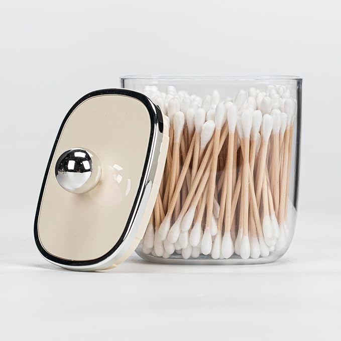 13oz Clear Plastic Jar with Lid for Kitchen Counter, Plastic Apothecary Jar for Cotton Swabs, Balls, Cotton Pads, Floss Picks,400ml