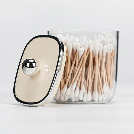 13oz Clear Plastic Jar with Lid for Kitchen Counter, Plastic Apothecary Jar for Cotton Swabs, Balls, Cotton Pads, Floss Picks,400ml