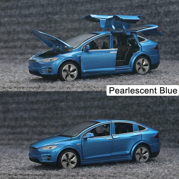 1:32 Scale Car Model X Alloy Diecast Pull Back Electronic Toys with Lights and Music, Mini Vehicles Toys for Kids Gift Car Lovers Collection (Model X - Pearlescent Blue)