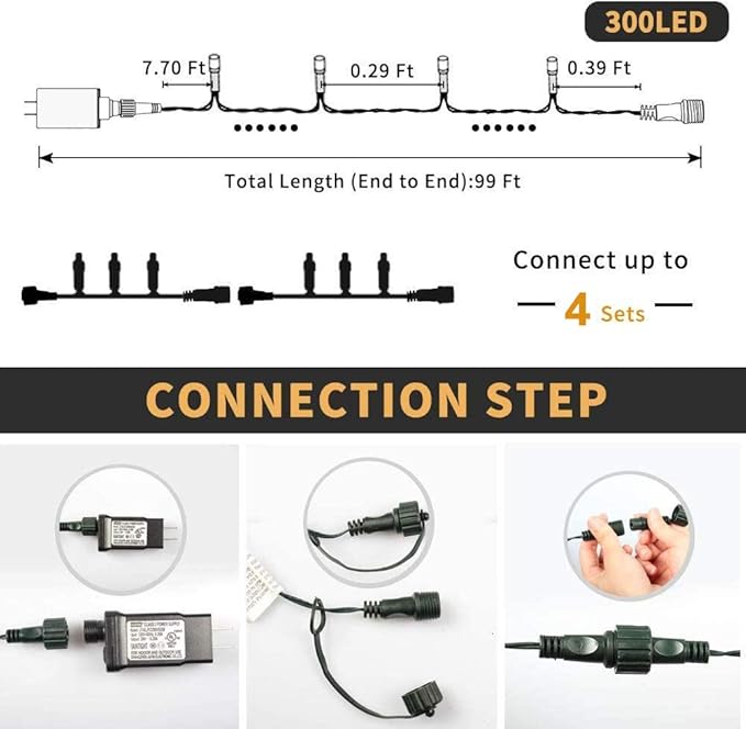 Haili 105FT 300 LED Christmas Lights Outdoor Waterproof, 8 Mode Connectable String Lights for Christmas Tree, Wedding, Party, Patio, House Christmas Decoration(Multi-Colored)