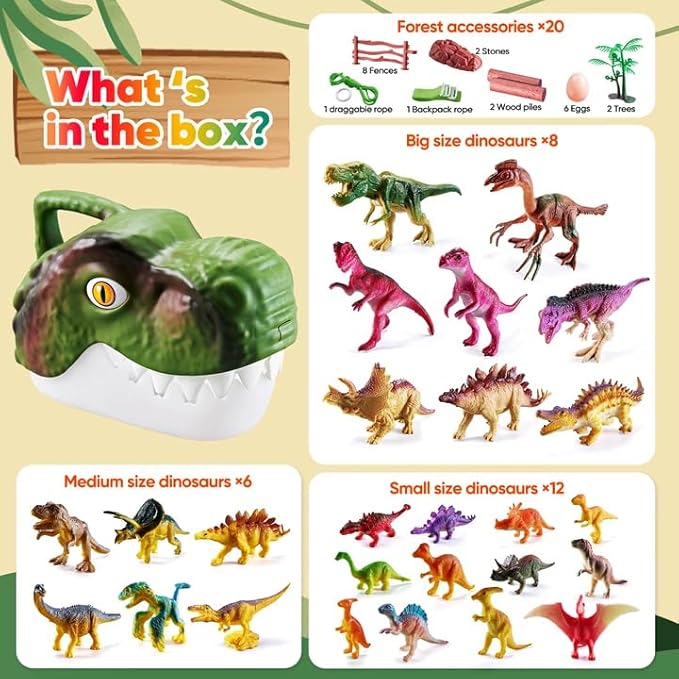 46PCS Dinosaur Toys,Realistic Jurassic Dinosaurs Figures Playset for Kids 3-5 Years, with Eggs&Trees&Fence mini Dinosaur Figures,Great Gifts for Girls and Boy Toddler Toy Animals Age-5-7.