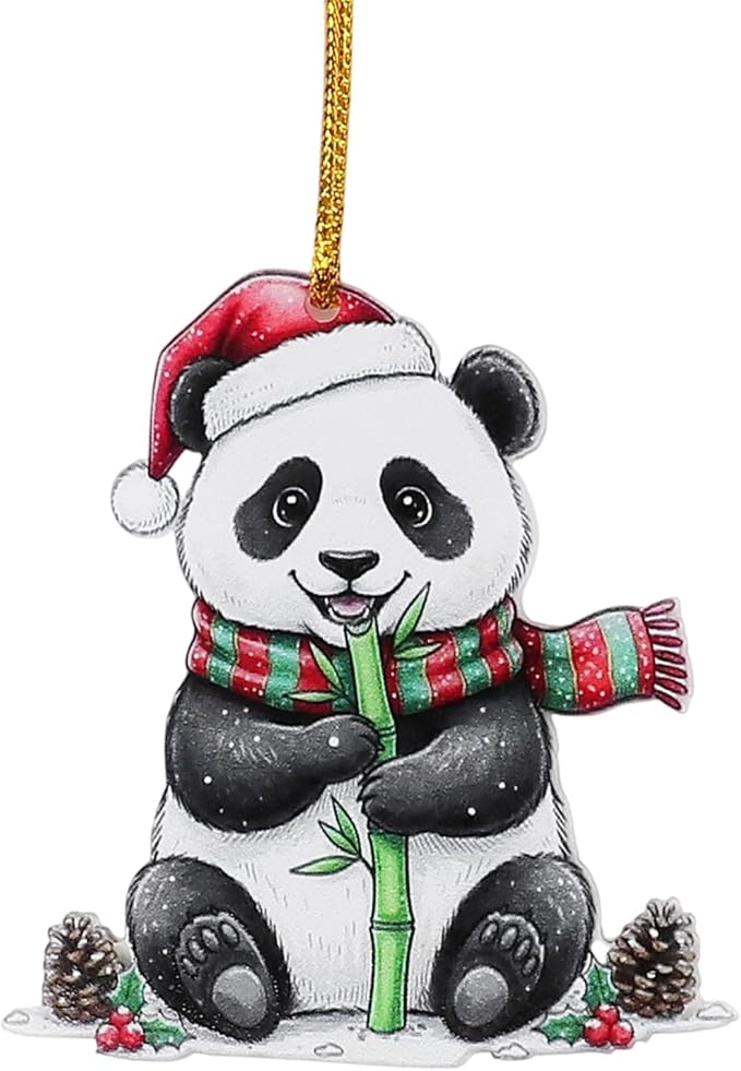 6 Pcs Panda Christmas Ornaments for Tree, Cute Acrylic Hanging Decorations, Unique Animal Theme Holiday Decor for Home