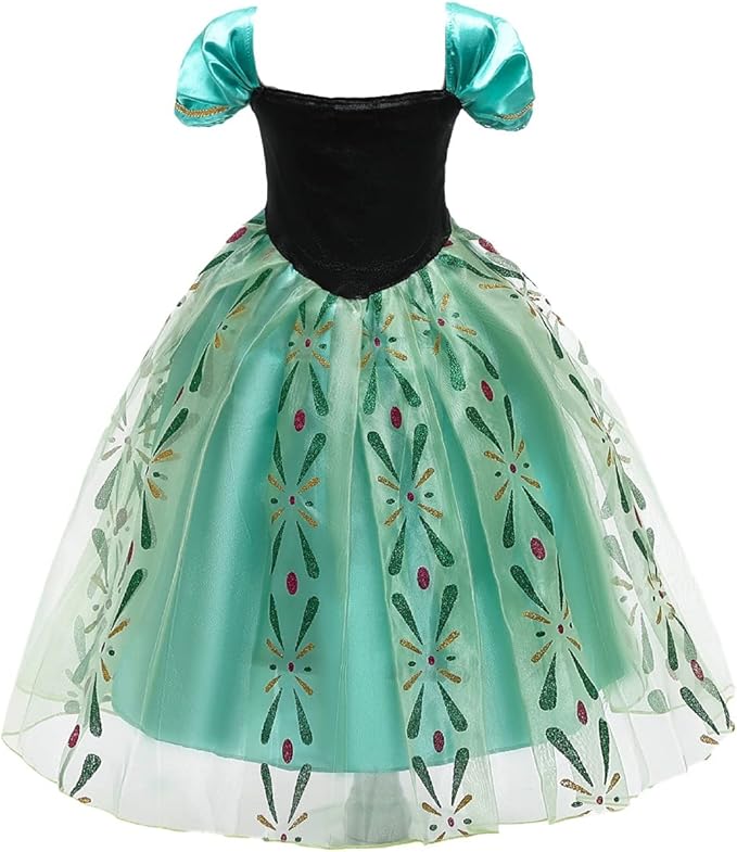 REXREII Girls Anna Princess Costume Frozen Elsa Snow Queen Dress Halloween Cosplay Xmas Birthday Party Gown (w/Accessories)