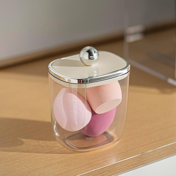 13oz Clear Plastic Jar with Lid for Kitchen Counter, Plastic Apothecary Jar for Cotton Swabs, Balls, Cotton Pads, Floss Picks,400ml