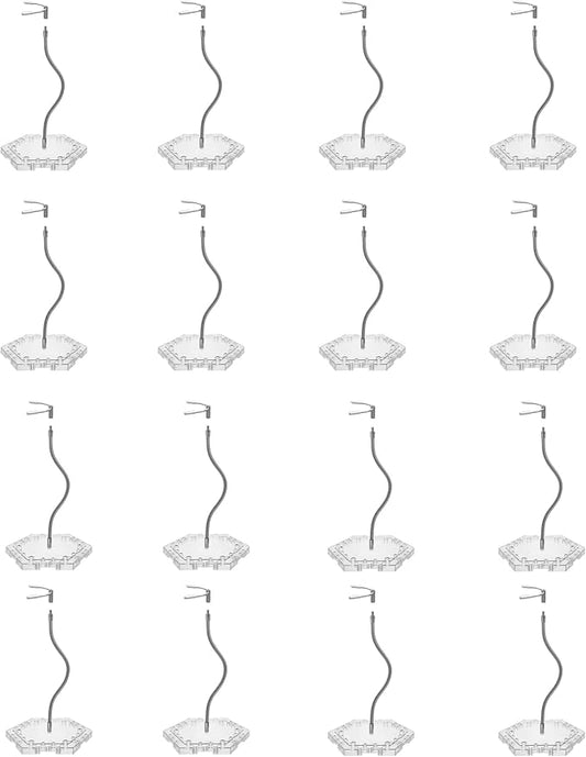 16-Pack Clear Adjustable Action Figure Stand with Metal Clips & Flexible Arms – Action Figure Display Stand for Figures Compatible with Gundam HG/RG/SD 1/144 Scale