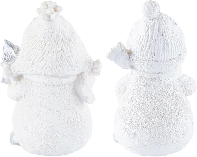 2-Piece Resin Snowman Christmas Decorative Statues, Ideal for Outdoor Patio Lawn & Indoor Holiday Home Decoration, for Parents and Friends