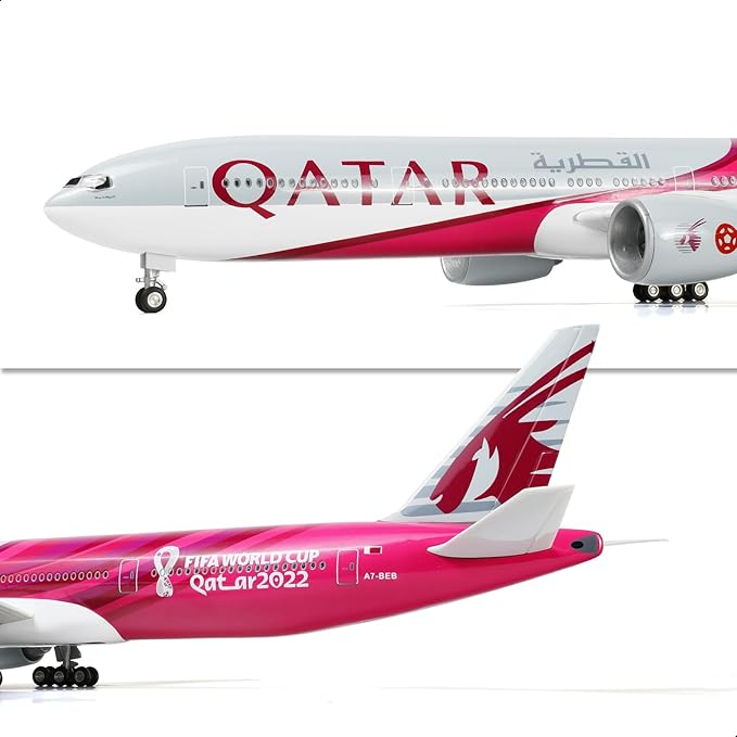 1/150 Boeing 777-300ER Qatar 18.5 inchs Large Model Diecast Airplane Model Kits with Stand for Aviation Enthusiast Gift A7-BEB (World Cup Commemorative Livery)