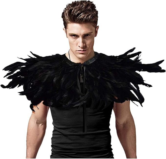 L'VOW Gothic Black Feather Shrug Cape Shawl Halloween Costume for Men