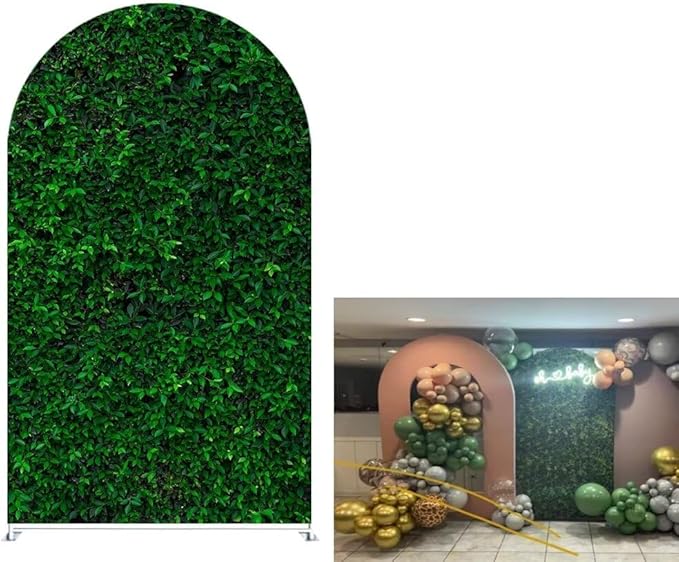 2.5x6ft Green Leaves Arched Stretchy Fabric Covers Double-Sided Arched Backdrop Stand Covers Chiara Backdrops for Wild Birthday Junlge Safari Parties Props GX-310
