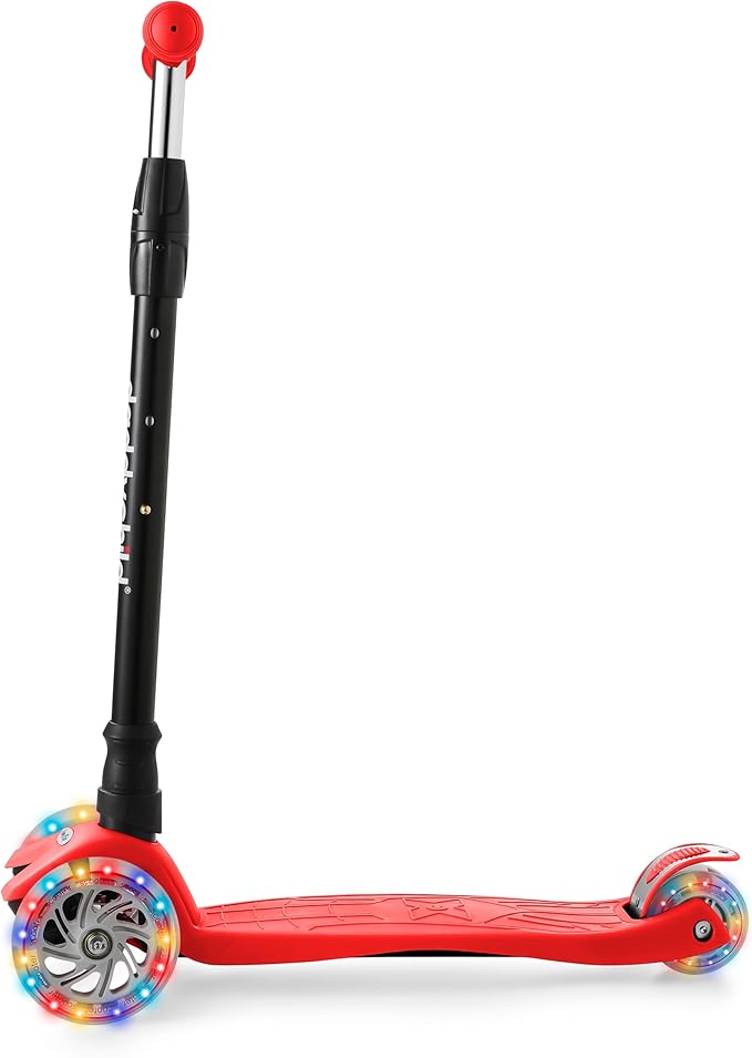 Scooters for Kids 3 Wheel Kick Scooter for Toddlers Girls & Boys, 4 Adjustable Height, Lean to Steer, Extra-Wide Deck, Light Up Wheels for Children from 3 to 14 Years Old