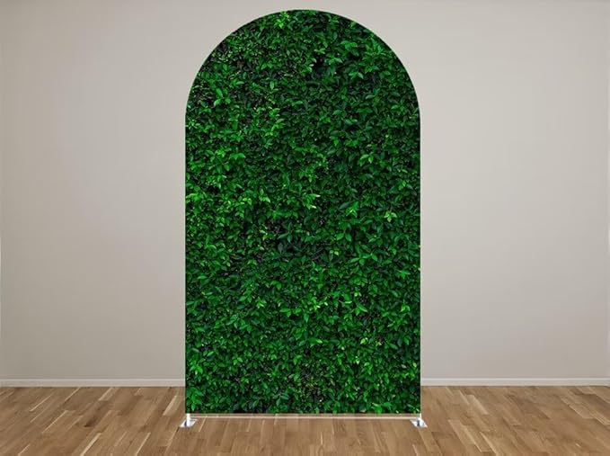 3x5ft Green Leaves Arched Stretchy Fabric Covers Double-Sided Arched Backdrop Stand Covers Chiara Backdrops for Wild Birthday Junlge Safari Parties Props GX-310