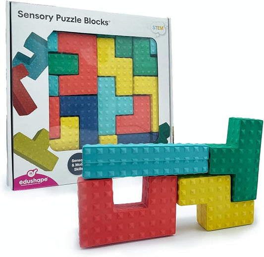 Edushape Easy Grip Soft Foam Sensory Puzzle Blocks, 18 Piece