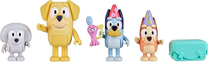 Bluey Figure 4-Pack, Pass The Parcel 2.5-3 inch, Bingo, Lucky's Dad and Lila Character Figures with Accessories
