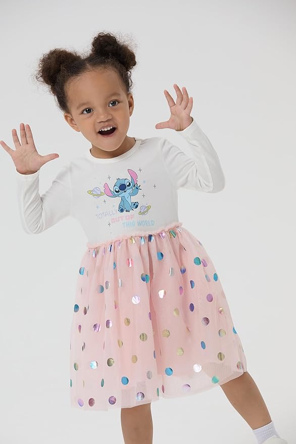 Disney Frozen Elsa Princess Cinderella Ariel Jasmine Rapunzel Baby/Toddler Dress, Ruffle Long-Sleeve Mesh Overlay Tulle Dress