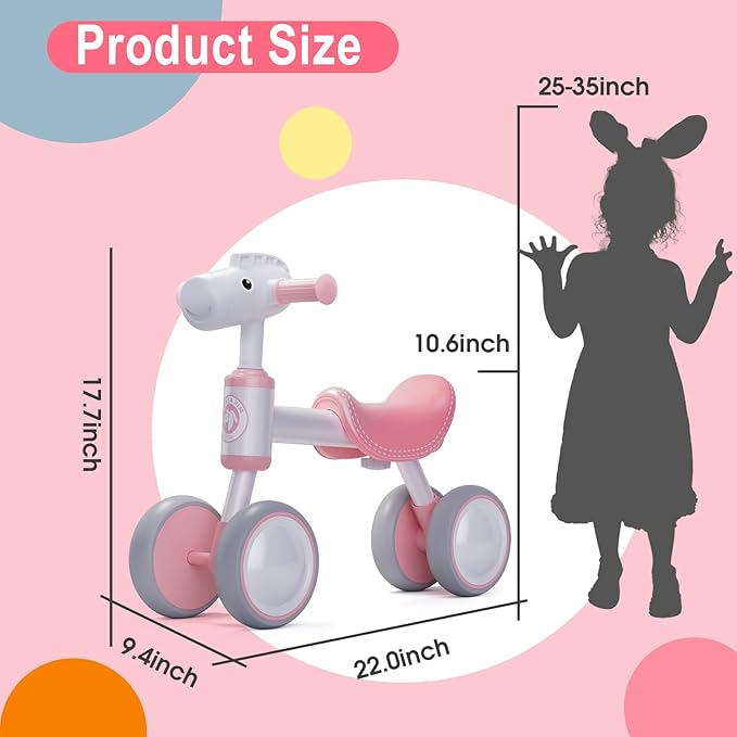 Baby Balance Bike for 1-2 Year Old Boy Girl, Balance Bike for 12-24 Months 4 Wheels Toddler Balance Bike, Baby Bike 1+ Years Toy First Birthday Gifts