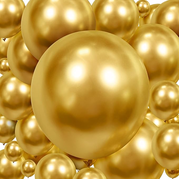 300 Pcs Latex Balloons Different Sizes 5/10/12/18 Inch Party Anniversary Balloons Bulk for Birthday Wedding Baby Shower Party Decoration(Gold)