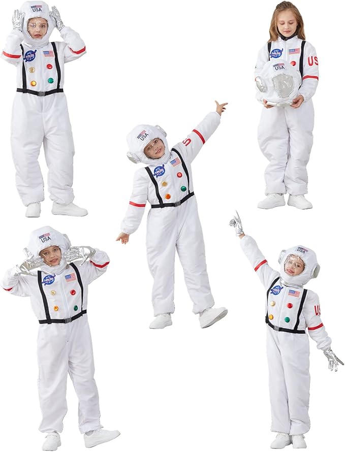 LANGXUN Kids Astronaut Halloween Costume Set, Boys Girls Space Suit Dress Up, Toddler Pilot Jumpsuit for Themed Party
