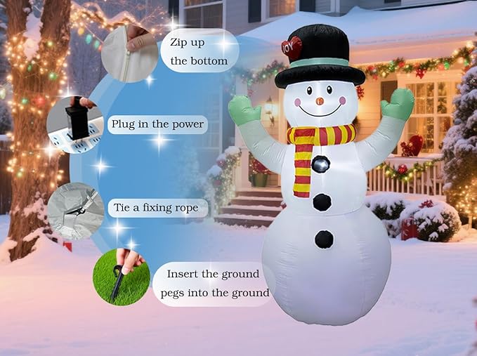 8FT Inflatable Snowman Outdoor Christmas Decoration - Blow Up Snowman with Built-in LED Lights for Garden Lawn