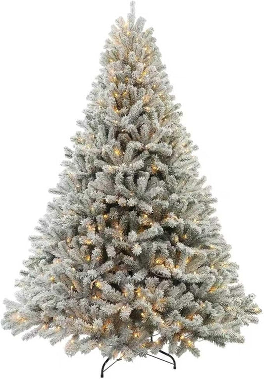Prelit Christmas Tree with Lights 6ft - Premium Snow Flocked Artificial Xmas Tree,with 874 Branch Tips and 250 Warm Lightsm,Support Automatique,Perfect Choice for Christmas Decorations,White