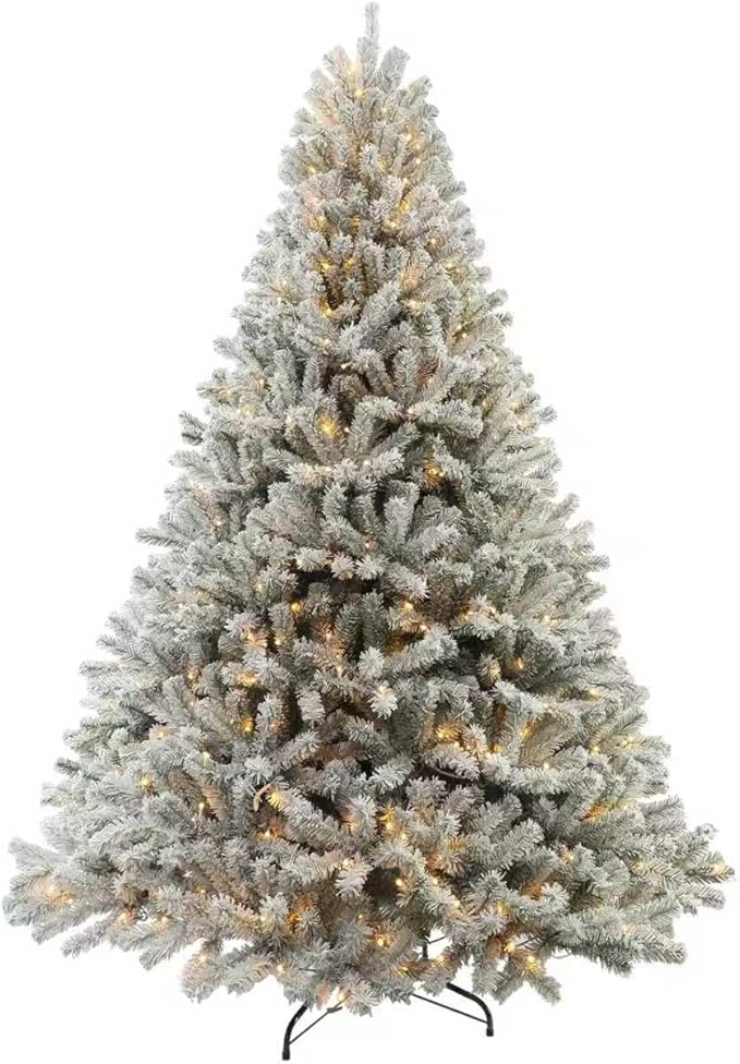 Prelit Christmas Tree With Lights 7.5ft,Premium Snow Flocked Artificial Xmas Tree, With 1364 Branch Tips and 550 Warm Lightsm,Support Automatique,Perfect Choice for Christmas Decorations,White