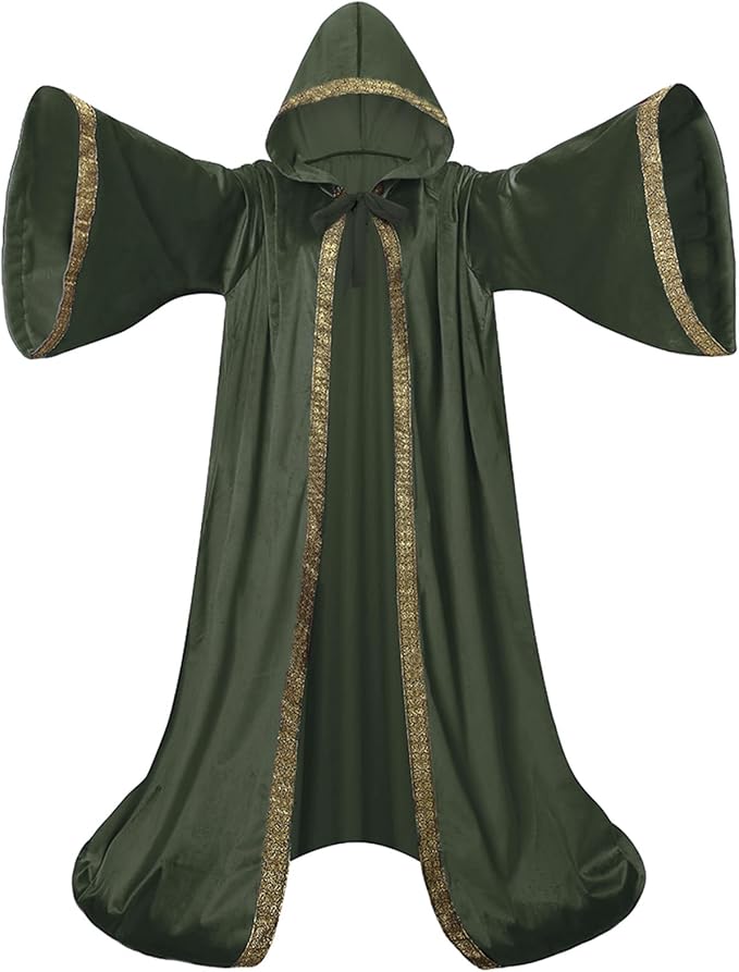Velvet Wizard Robe with Hooded and Sleeves, Halloween Vampire Witch Wizard Cloak Fancy Cosplay Costume