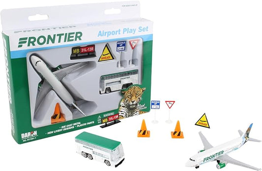 Daron Frontier Airlines Spot The Jaguar Airport Playset with Die-Cast Metal Model Airplane with Plastic Parts, Cars and Transportation Toys for Kids Ages 3+