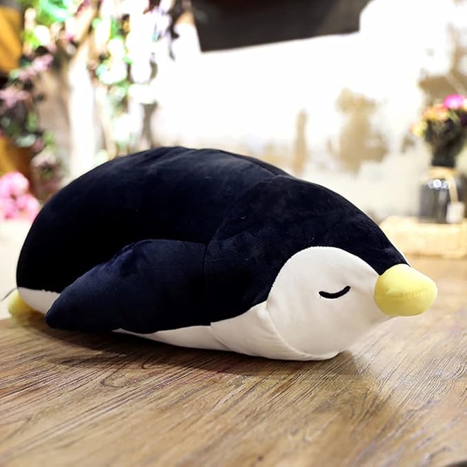MMTTAO Stuffed Penguin Animal Plush Toy 18 Inch Black Sleeping Penguin Stuff Soft Kawaii Plushies Cute Dolls Collection Huggable Pillow Cushion Room Decor Gifts for Kids Children Boys Girls, 18Inches