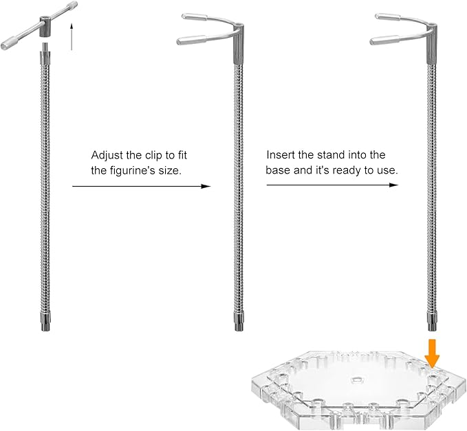 8-Pack Clear Adjustable Action Figure Stand with Metal Clips & Flexible Arms – Action Figure Display Stand for Figures Compatible with Gundam HG/RG/SD 1/144 Scale