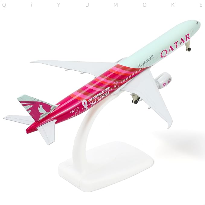 Boeing 777-300ER Qatar 1/300 Diecast Metal Airplane Model with Stand Alloy Aircraft Kit for Aviation Enthusiasts Gifts, Desktop Display Decorations (World Cup2022)