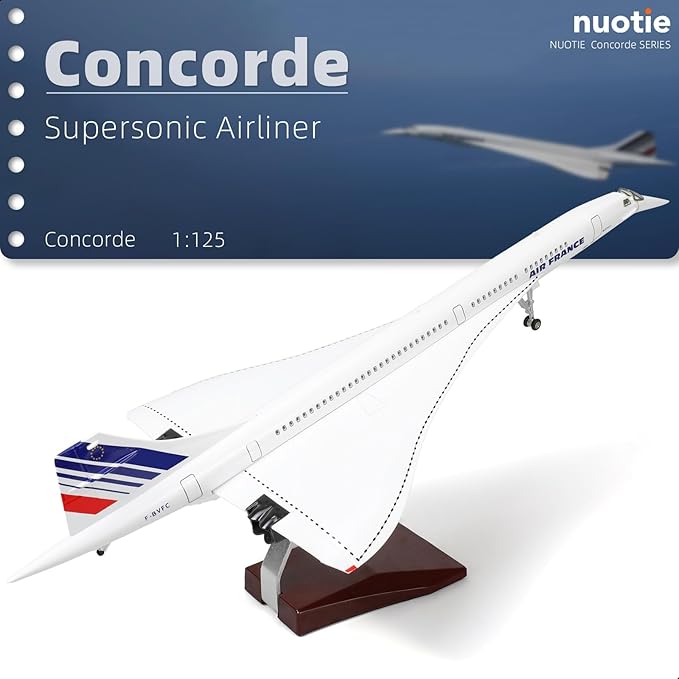 1/125 Scale Concorde Airplane Model Prebuilt Diecast Aircraft Miniature Kit Airplane for Air France Metal Model for Adults Collection or Gift