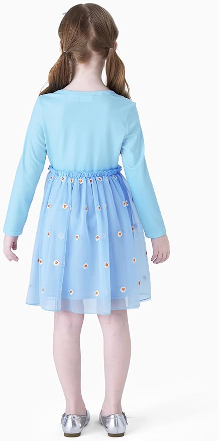 Disney Frozen Elsa Princess Cinderella Ariel Jasmine Rapunzel Baby/Toddler Dress, Ruffle Long-Sleeve Mesh Overlay Tulle Dress