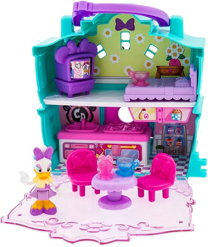Disney Store Action Toys Daisy Duck Café Playhouse Play Set - Interactive Play House Junior Mickey Mouse Toys - Poseable Daisy Figure, 15-Piece Set, Perfect for Toddlers