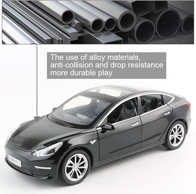 Zinc Alloy 3 Car Model,1:24 Scale Simulation Casting car Model Pull Back Diecast Toy Car, Mini Vehicles Toys with Lights and Music for Toddlers Kids Children Birthday Gift(Black)