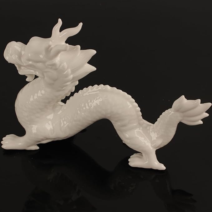 8.1in Large Chinese Dragon Statue, Dragon Figurines for Adults, Chinese Feng Shui Wealth Lucky Dragon Statue Table Top Ornament Decoration for Home, Office, Livingroom, Bedroom, Bookshelf, White