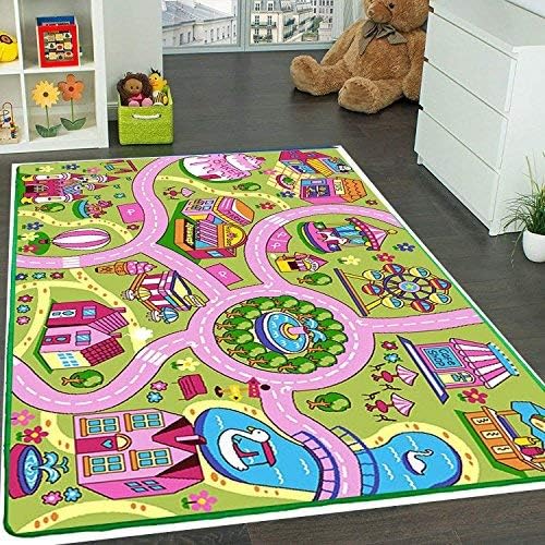 Mybecca Kids Rug Funland Area Rug 7' X 10' Non Slip Gel Backing