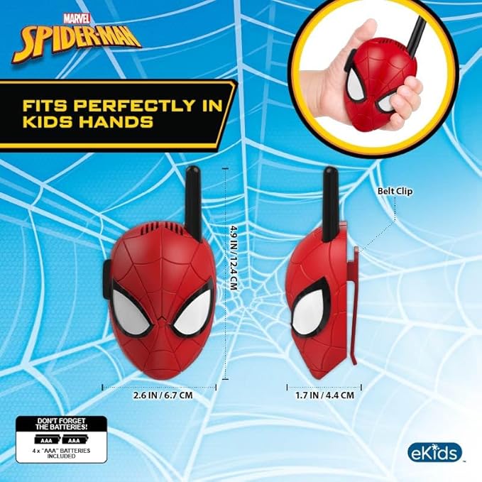eKids Spiderman Walkie Talkies for Kids, Static Free and Extended Range, Indoor and Outdoor Toys Designed for Fans of Spiderman Toys