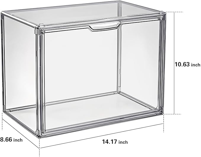 Clear Stackable Plastic Storage Bins with Magnetic Lid, Dustproof Book & Cosmetic Display Cases, Large Figures Collectibles Showcase, Shoe Box, Protection Organizer (Gray, L-3 Pack)