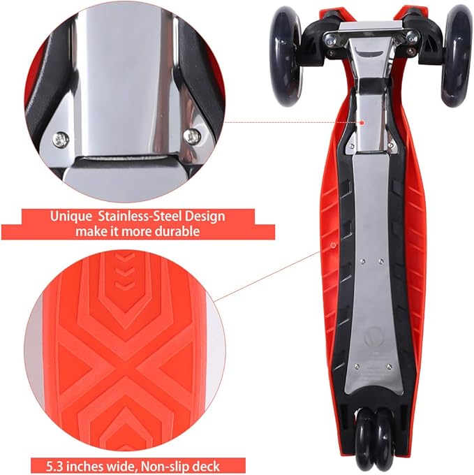 3 Wheel Scooter for Kids Ages 6-12,Kids Scooter with Light Up Wheels, Sturdy Deck Design, and 4 Height Adjustable Suitable for Kids Ages 3-12