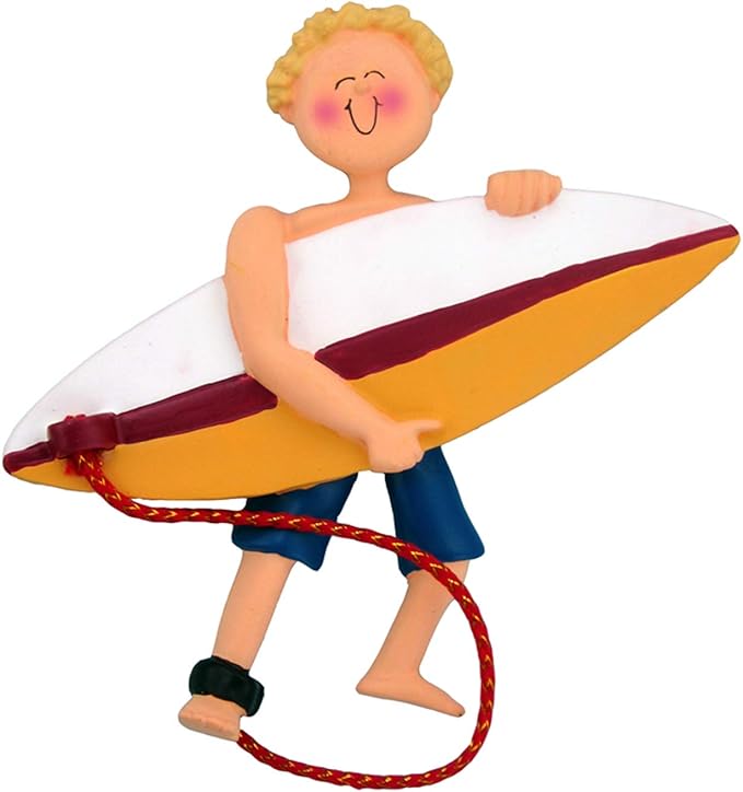 Personalized Surfboard Ornaments 2025 - Blonde Surfer Boy Beach Ornaments Surfer for Christmas Tree Surfboard Decor Surfing Ornament Gifts for Surfers Beachy Christmas by Elves