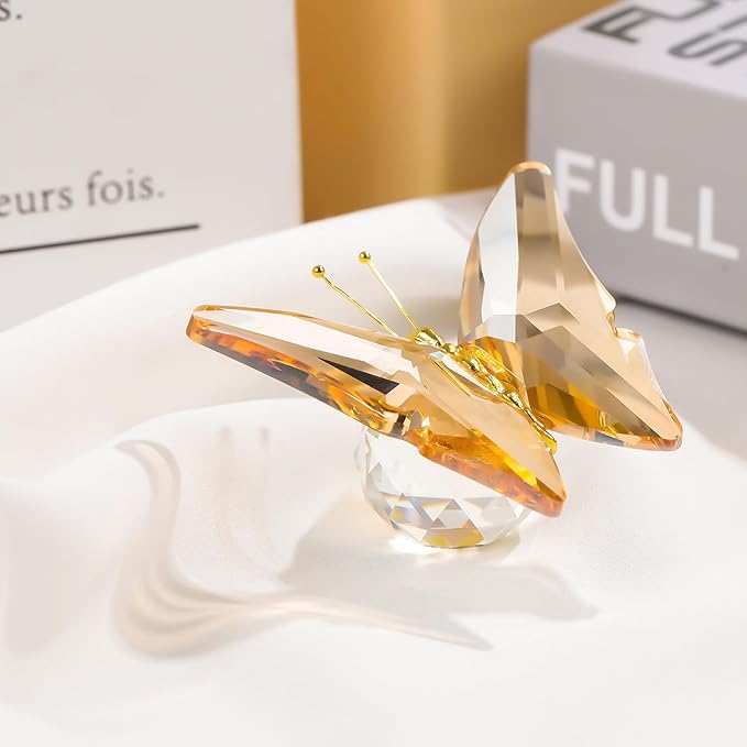 Movdyka Crystal Butterfly Decor Figurines for Mom Women, Yellow Glass Butterfly Craft Desk Office Dcorations Table Centerpieces, Animal Ornaments Paperweight