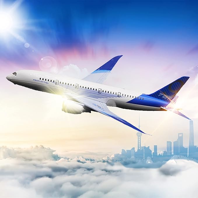 OTONOPI Airplane Toys Bump and Go Airlines Die Cast Metal Model Plane Toy with Lights and Sounds for Kids Blue